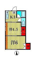 畑野アパート 2Kの間取図画像