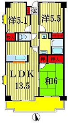 大新ヒルズ 3LDKの間取図画像
