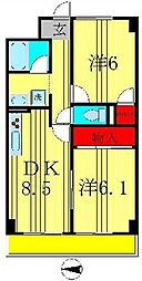 アルデール三郷C棟 2DKの間取図画像
