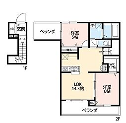 メゾン シュシュ 2階2LDKの間取り