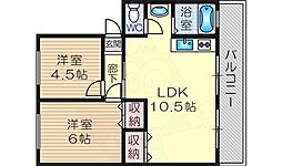 ヴィラ北野 2LDKの間取図画像