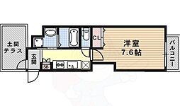 ウィング新北野 1Kの間取図画像