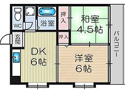 タクティ三津屋 2DKの間取図画像