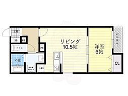 大阪市西淀川区花川2丁目アパート 1LDKの間取図画像