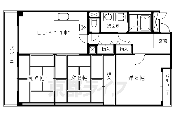 プラザ晴明館 503｜京都府京都市中京区二条通柳馬場東入ル晴明町(賃貸マンション3LDK・5階・76.00㎡)の写真 その2