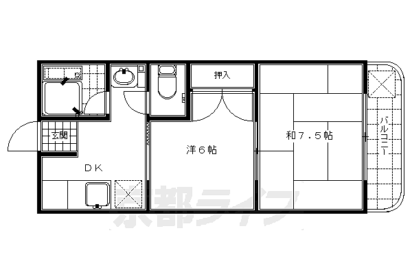 まるせきマンション 2-B｜京都府京都市東山区松原通大和大路東入ル轆轤町(賃貸マンション2DK・2階・36.40㎡)の写真 その2