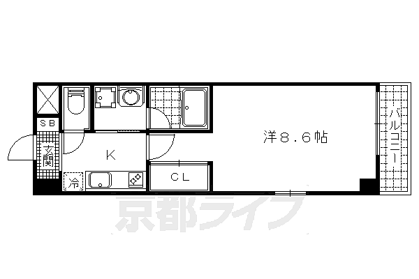 京都府京都市山科区御陵中内町(賃貸マンション1K・6階・28.80㎡)の写真 その2