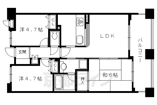 パインフィールド洛南 607｜京都府京都市南区吉祥院御池町(賃貸マンション3LDK・6階・58.21㎡)の写真 その2