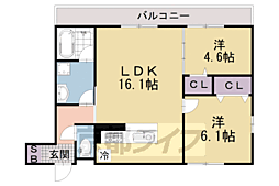 京都地下鉄東西線 東野駅 徒歩7分の賃貸アパート 3階2LDKの間取り