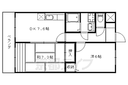 京都地下鉄東西線 椥辻駅 徒歩23分の賃貸マンション 2階2DKの間取り