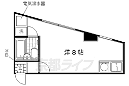 京都市営烏丸線 くいな橋駅 徒歩8分の賃貸マンション 4階ワンルームの間取り