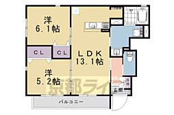 アムール京都梅小路 2LDKの間取図画像