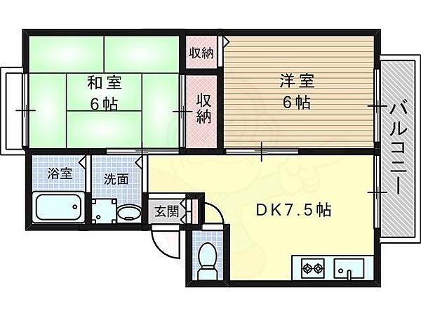 サンビレッジ桂A棟 ｜京都府京都市西京区上桂前田町(賃貸アパート2DK・1階・45.34㎡)の写真 その2