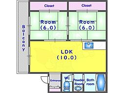 ヴィラ麻田 2LDKの間取図画像