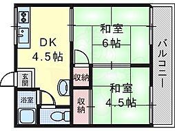 ハイツ西柿A 2DKの間取図画像