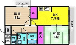 ソルレヴェンテ奥村 2DKの間取図画像