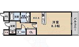 アンジュ西京極 2階ワンルームの間取り