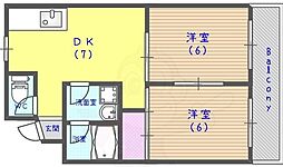 スペイシャス桂 2DKの間取図画像