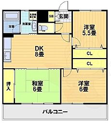 MOグロリーエイト 3DKの間取図画像