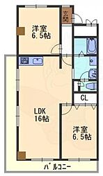 伏水ハイツ 2LDKの間取図画像