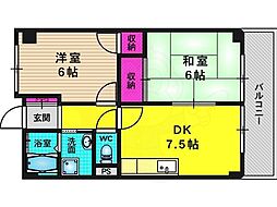 プェネリジェール西五条2 2DKの間取図画像