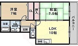 北野マンション 2LDKの間取図画像