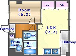 リエス西院 1LDKの間取図画像