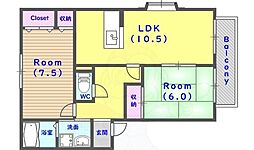 ウィンディアコリーヌE棟 2LDKの間取図画像