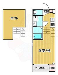 ハーモニーテラス伏見 ワンルームの間取図画像