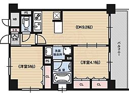 エステムプラザ京都聚楽第雅邸 2DKの間取図画像