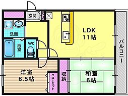 カサデ高ノ手 2LDKの間取図画像