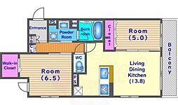 ベルフォーレ御所南 1SLDKの間取図画像