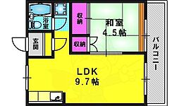 五条グリーンハイツ 1LDKの間取図画像