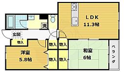レジディア太秦 2LDKの間取図画像