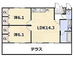 ジーニアスシティ伏見久我 2LDKの間取図画像