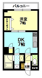 平間シティハウス 1DKの間取図画像