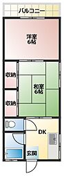 山室ハイツ 2Kの間取図画像