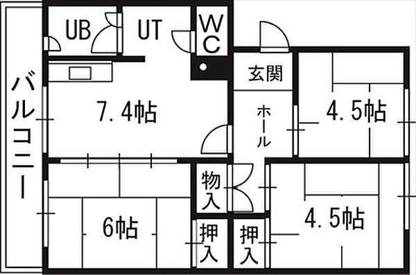 札幌西月寒団地6号棟 00209｜北海道札幌市豊平区月寒西三条10丁目(賃貸マンション3DK・2階・55.66㎡)の写真 その2