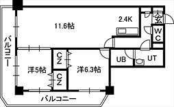 PRIMEURBAN札幌リバーフロント 2LDKの間取図画像