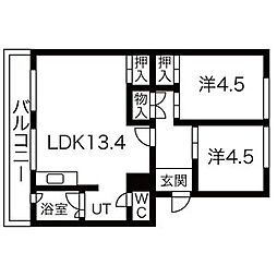 札幌西月寒団地1 2LDKの間取図画像