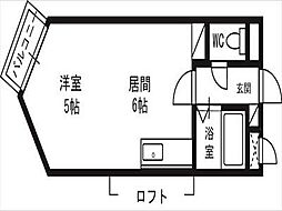 シャトー中の島 1DKの間取図画像