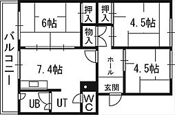 札幌西月寒団地1 3DKの間取図画像