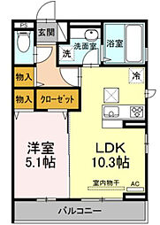グリチネ 3階1LDKの間取り