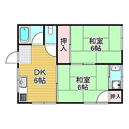 武庫川アパート 2DKの間取図画像