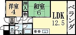 オークフラッツ 2LDKの間取図画像