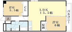 コロニアル宇治 2LDKの間取図画像