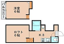 キューブ馬出 1Kの間取図画像