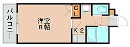 シャトレ21箱崎 1Kの間取図画像