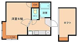 エムビル香椎参道B棟 1Kの間取図画像