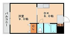 ラフォーレ大和 1DKの間取図画像